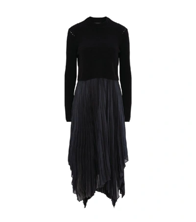 Allsaints Lerin Graphic-pattern Crepe Midi Dress In Black/ink