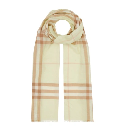 Burberry Lightweight Giant Check Wool & Silk Scarf In White
