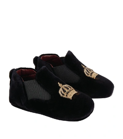 Dolce & Gabbana Babies' Kids Velvet Embroidered Booties In Black