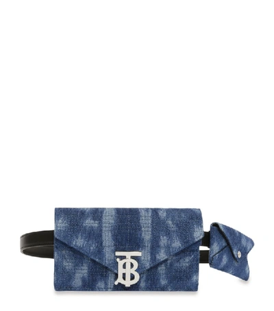 Burberry Belted Quilted Denim Tb Envelope Clutch In Blue