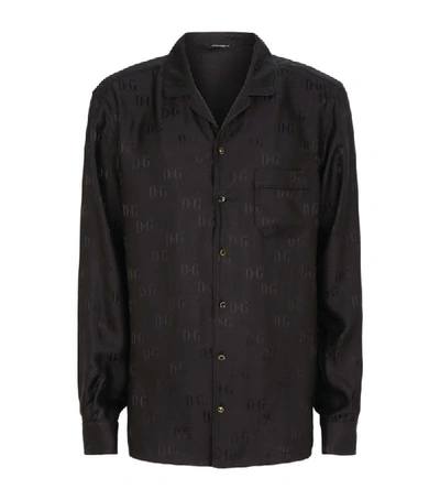 Dolce & Gabbana Dg Silk Jacquard Pajama Shirt In Black