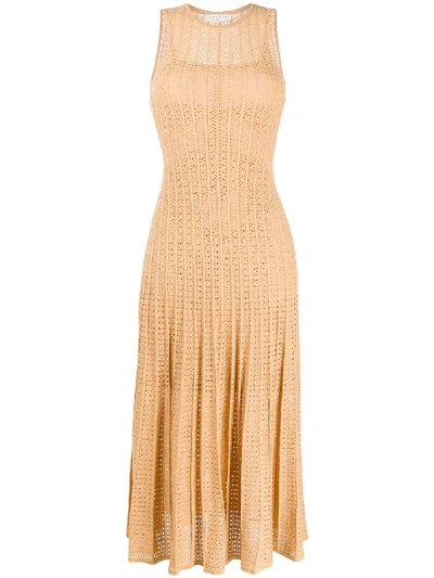 Sandro Alena Pleated Knit Dress In Gold