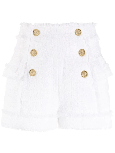 Balmain High-waisted Tweed Shorts In White