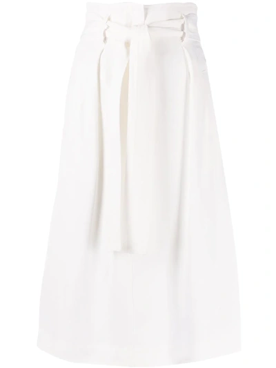 Elisabetta Franchi Belt Midi Skirt In Ivory Color In White