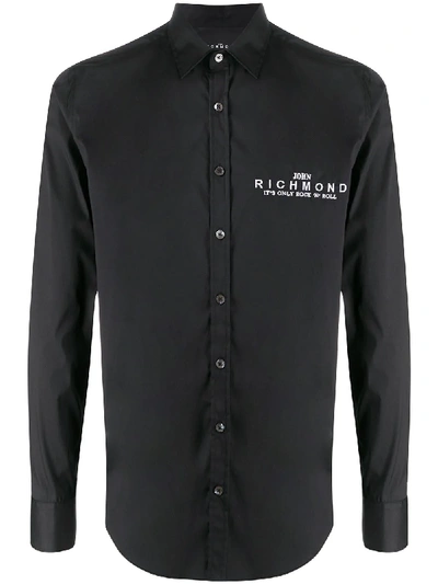 John Richmond Long Sleeve Embroidered Logo Shirt In Black