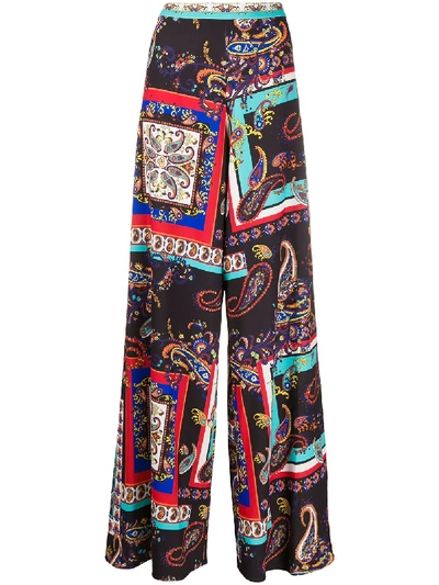 Alice And Olivia Athena Print Super Flared Wide Leg Trousers In Black