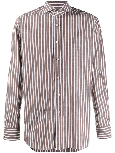Xacus Striped Button-up Shirt In Brown