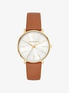 Michael Kors Women's Pyper Luggage Leather Strap Watch 38mm In Gold