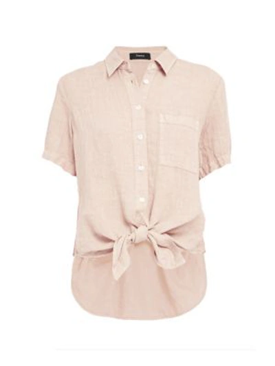 Theory Hekanina High-low Linen Blouse In Pale Pink