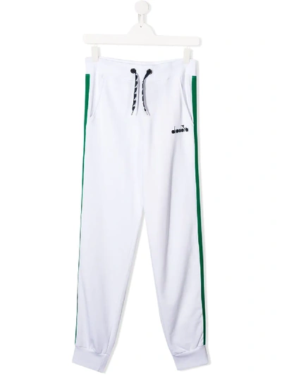 Diadora Junior Teen Striped Logo Track Trousers In White