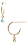 Zoë Chicco Dangling Turquoise Mini Huggies In Yellow Gold