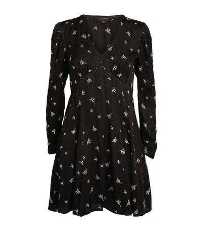 Allsaints Rosi Embroidered Floral Long Sleeve Minidress In Black