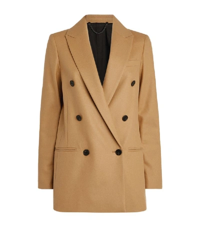 Allsaints Astrid Double Breasted Blazer In Camel Brown
