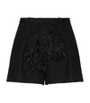 VALENTINO CREPE WOOL-SILK SHORTS WITH FEATHER BELT,15459348