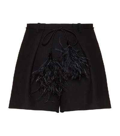 Valentino Crepe Wool-silk Shorts With Feather Belt
