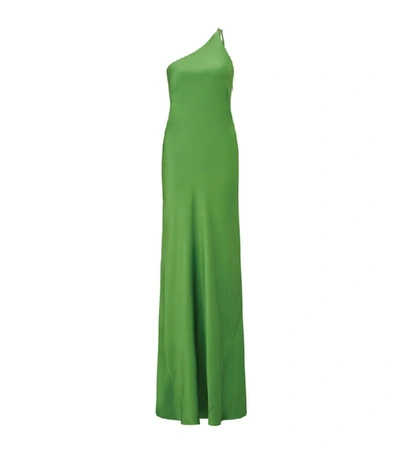 Galvan Roxy One-shoulder Satin Maxi Dress In Green