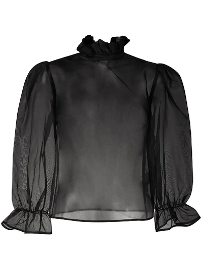 Msgm Sheer Puff-sleeve Blouse In Black