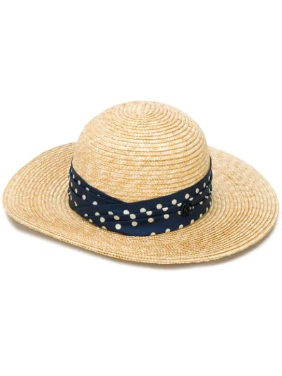 Maison Michel New Alice Hat In Natural - Navy