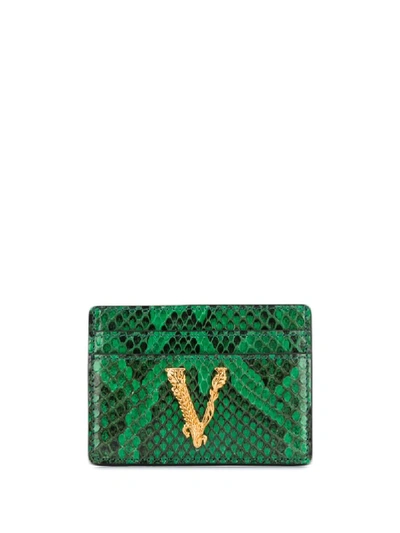 Versace V Plaque Cardholder In Green