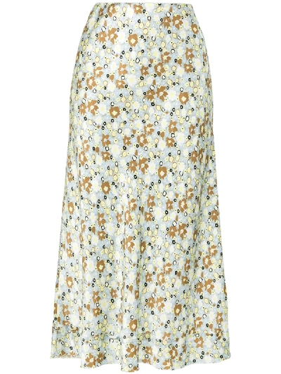 Lee Mathews Bella Floral-print Silk-satin Midi Skirt In Mint