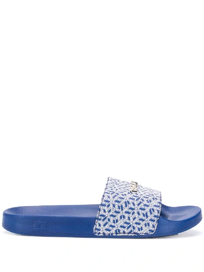 Tommy Hilfiger Logo Plaque Pool Slides In Blue