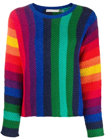 Alice And Olivia Dessie Stripe Racked Wool Blend Sweater In Multi-colour