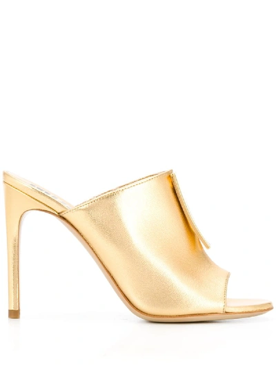 Moschino Logo Plaque Mules In Gold
