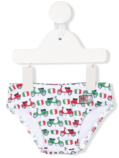 Mc2 Saint Barth Babies' Billy Vespa-print Swim Briefs In White