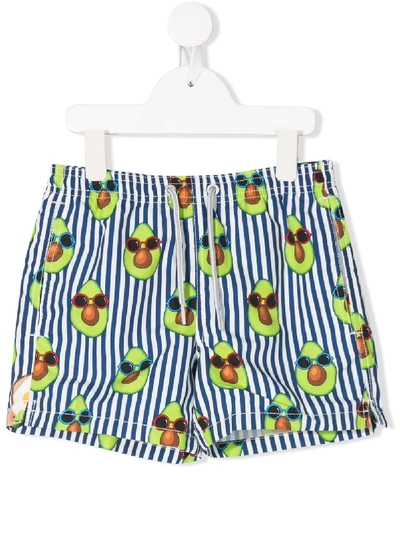 Mc2 Saint Barth Kids' Avocado Print Swimming Shorts In Blue