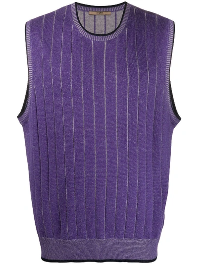 Pre-owned Emanuel Ungaro 2000s Knitted Pinstripe Vest In Purple