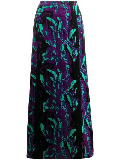 Pre-owned A.n.g.e.l.o. Vintage Cult 1960s Abstract Print Textured Maxi Skirt In Purple
