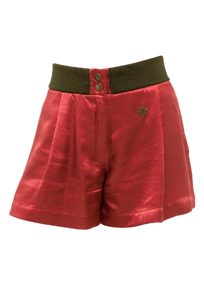 Mr & Mrs Italy Fluid Satin Viscose Shorts In Red Brick