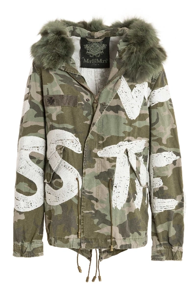 Mr & Mrs Italy Printed Camouflage Mini Parka In Camou Army/ Slate Green
