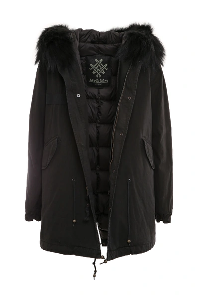 Mr & Mrs Italy Black Parka Midi With Padded Lining For Woman In Black / Black / Black