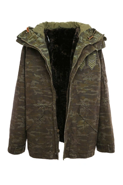 Mr & Mrs Italy Cortina Mini Parka With Fur In Camouflage Army / Army/military Camou