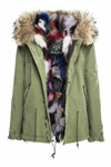 MR & MRS ITALY ARMY COTTON CANVAS MINI PARKA WITH PATCH FOX FUR LINING,11390005