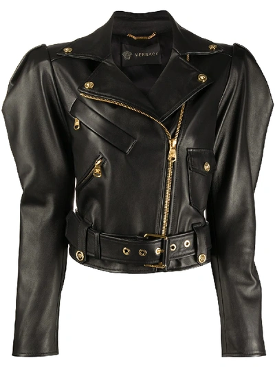 Versace Sculptural Biker Jacket In Black