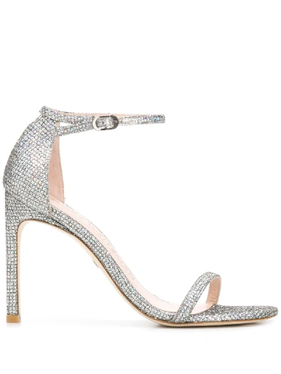 Stuart Weitzman Crystal-embellished Sandals In Silver