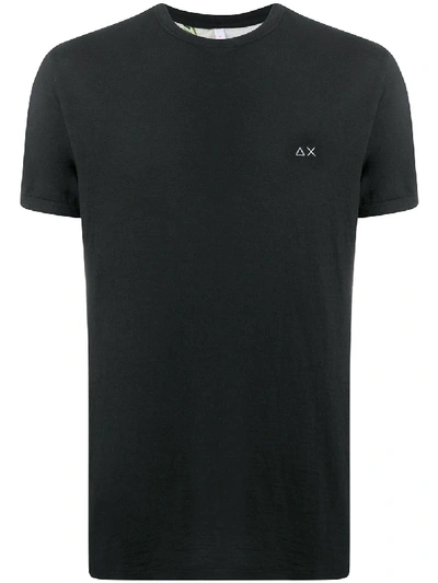 Sun 68 Logo Embroidered Curved Hem T-shirt In Black
