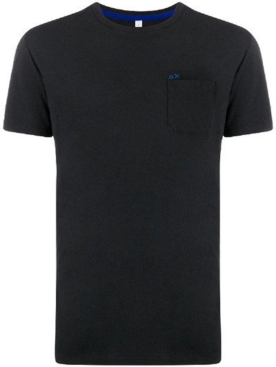 Sun 68 Embroidered Logo Chest Pocket T-shirt In Black
