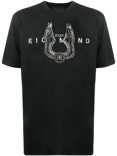 John Richmond Embroidered Detail Logo Print T-shirt In Black