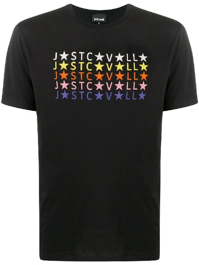 Just Cavalli Crew Neck Printed Logo T-shirt In Black