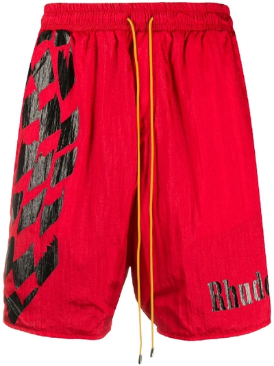 Rhude Logo Print Track Shorts In Red