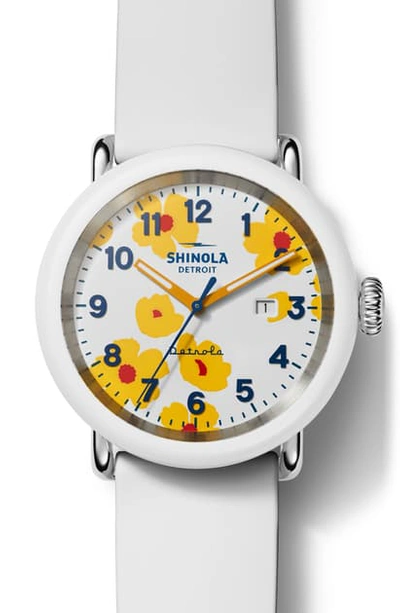 Shinola Detrola Silicone Strap Watch, 43mm In White/ Floral Multi/ White