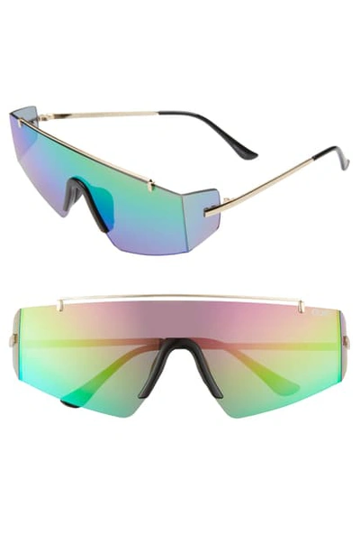 Quay Transcend 51mm Shield Sunglasses In Gold/ Rainbow