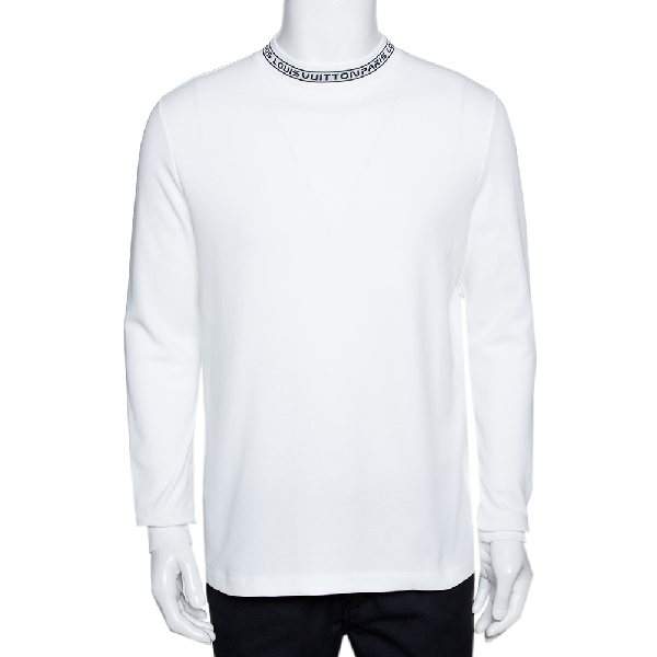 Pre-Owned Louis Vuitton White Cotton Logo Collar Long Sleeve T-shirt M | ModeSens