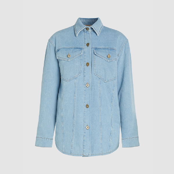 Pre-Owned Nanushka Light Denim Nusta Faux-shearling Lined Denim Jacket M In Blue | ModeSens