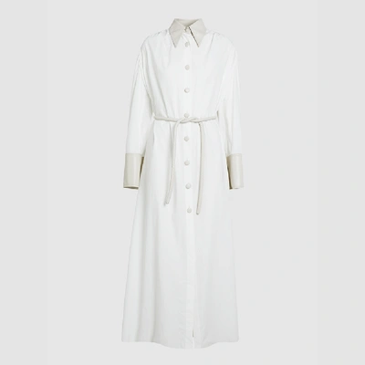 Pre-owned Nanushka White Yoon Vegan Leather And Cotton Belted Dress L