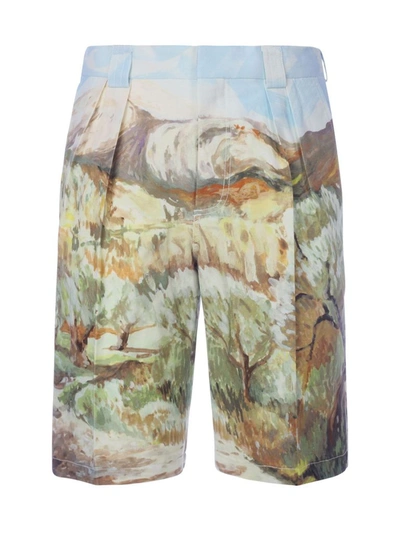 Jacquemus Costume Landscape-print Cotton Shorts In Multicolor