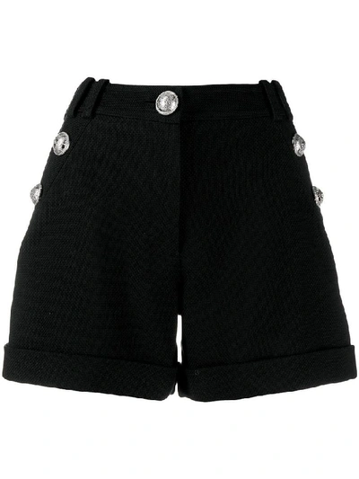 Balmain Button Detailed Cotton Shorts In Black